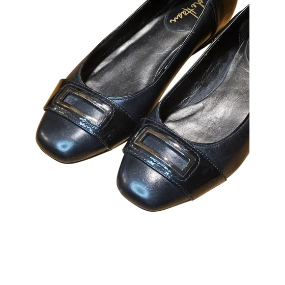 Cole Haan Black Leather Flats with Silver Buckle Size 7.5 - Picture 5 of 16